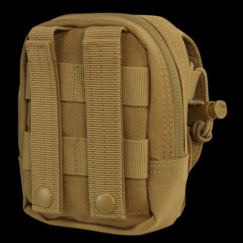 The Condor Gadget Pouch in MultiCam Black is a compact tactical pouch with MOLLE webbing, snap buttons on the back, and top/side zipper closure—ideal for EDC or first responder gear.